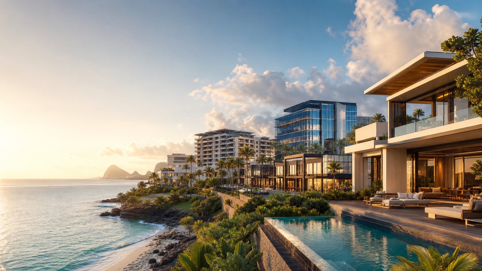 A premium montage of a modern house, villa, hotel, office and commercial property in Mauritius